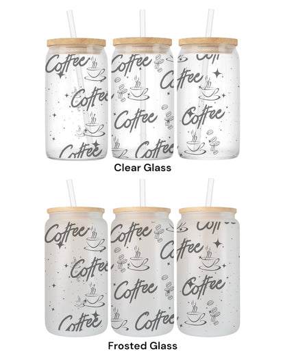 16 OZ Glass Can Coffee Design