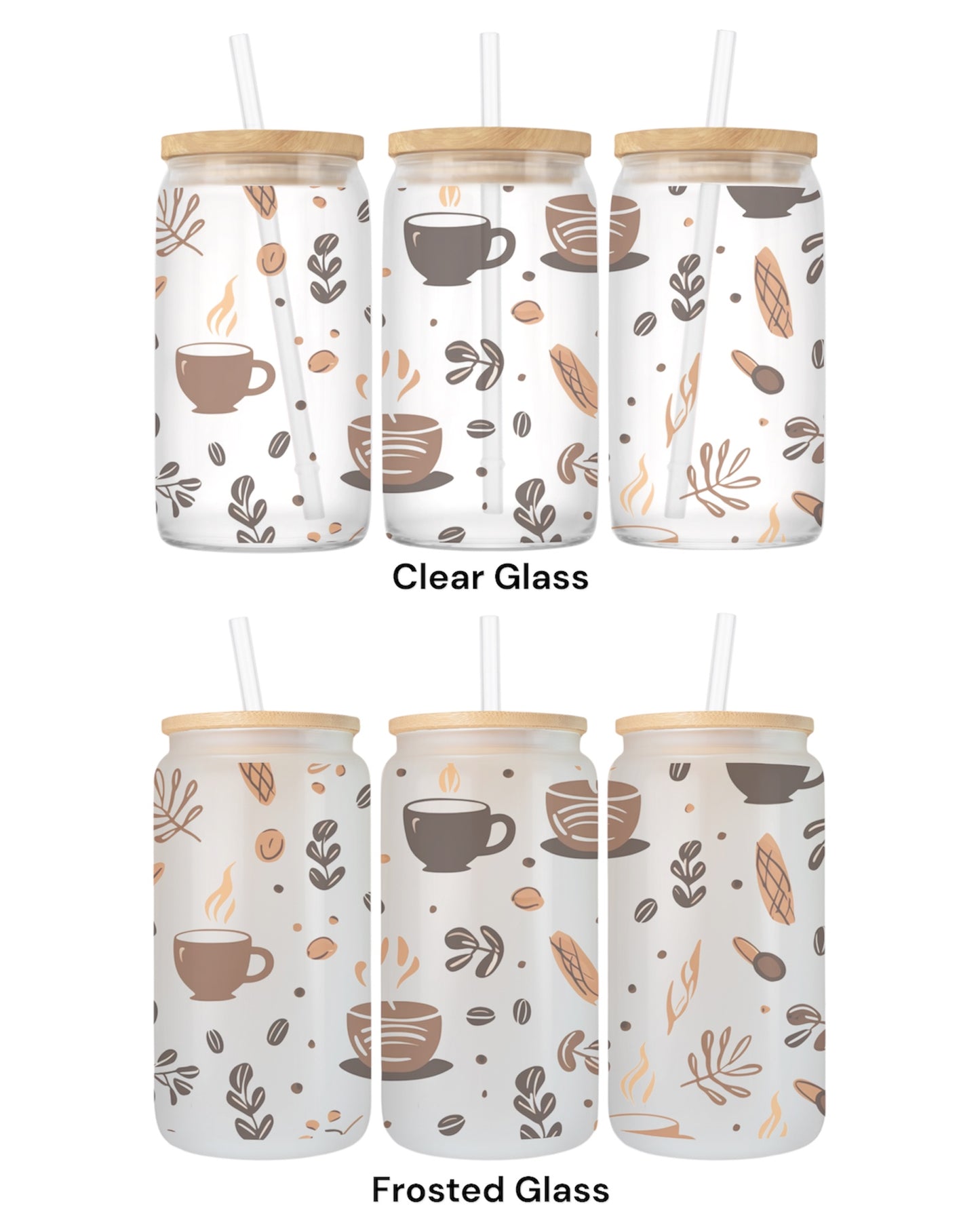 16 OZ Glass Can Coffee Design