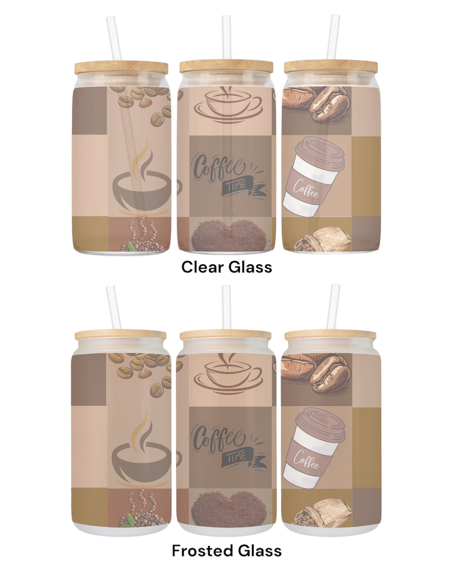 16 OZ Glass Can Coffee Design