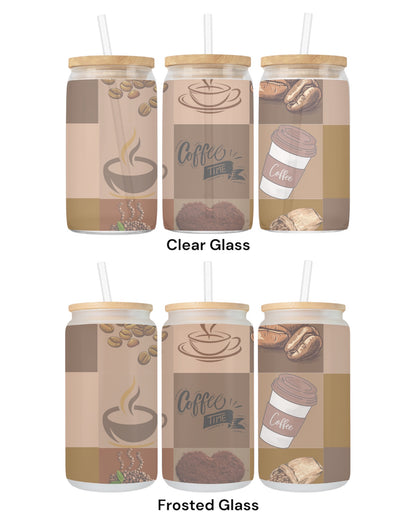16 OZ Glass Can Coffee Design