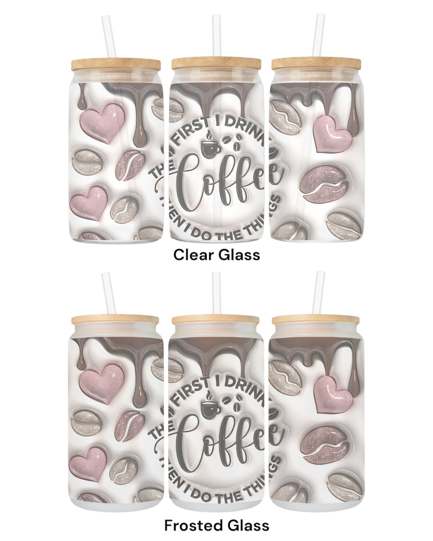 16 OZ Glass Can Coffee Design