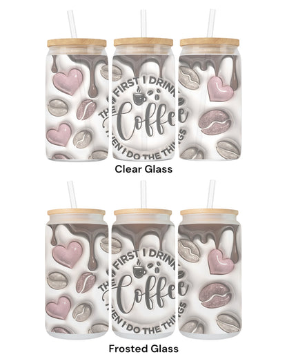 16 OZ Glass Can Coffee Design