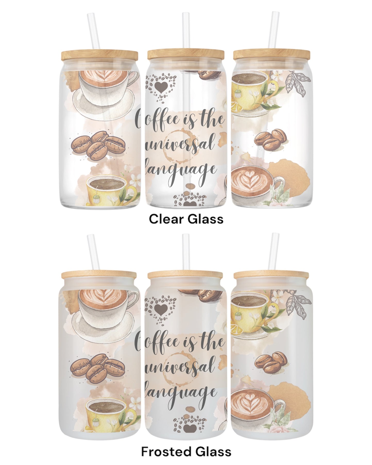 16 OZ Glass Can Coffee Design