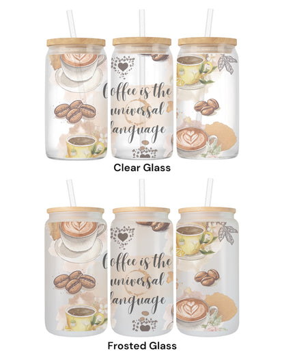 16 OZ Glass Can Coffee Design