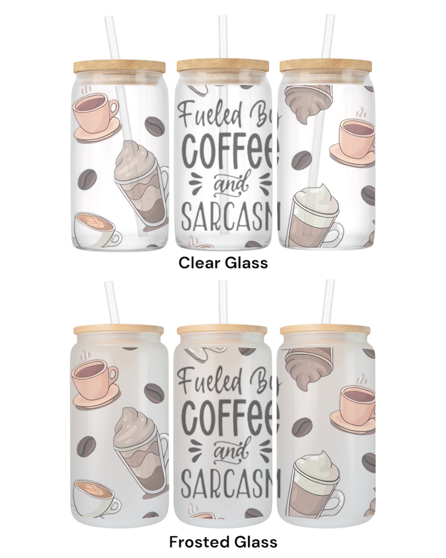 16 OZ Glass Can Coffee Design