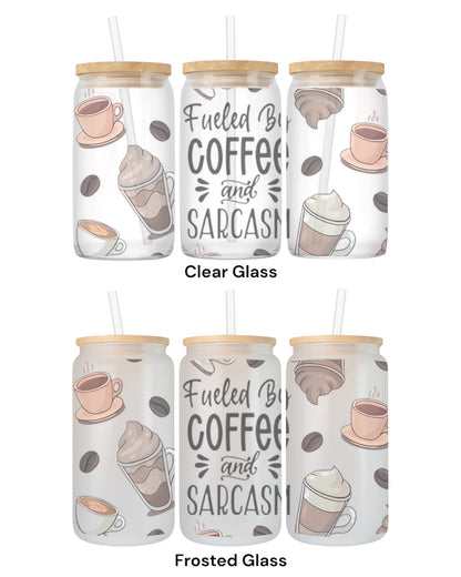 16 OZ Glass Can Coffee Design