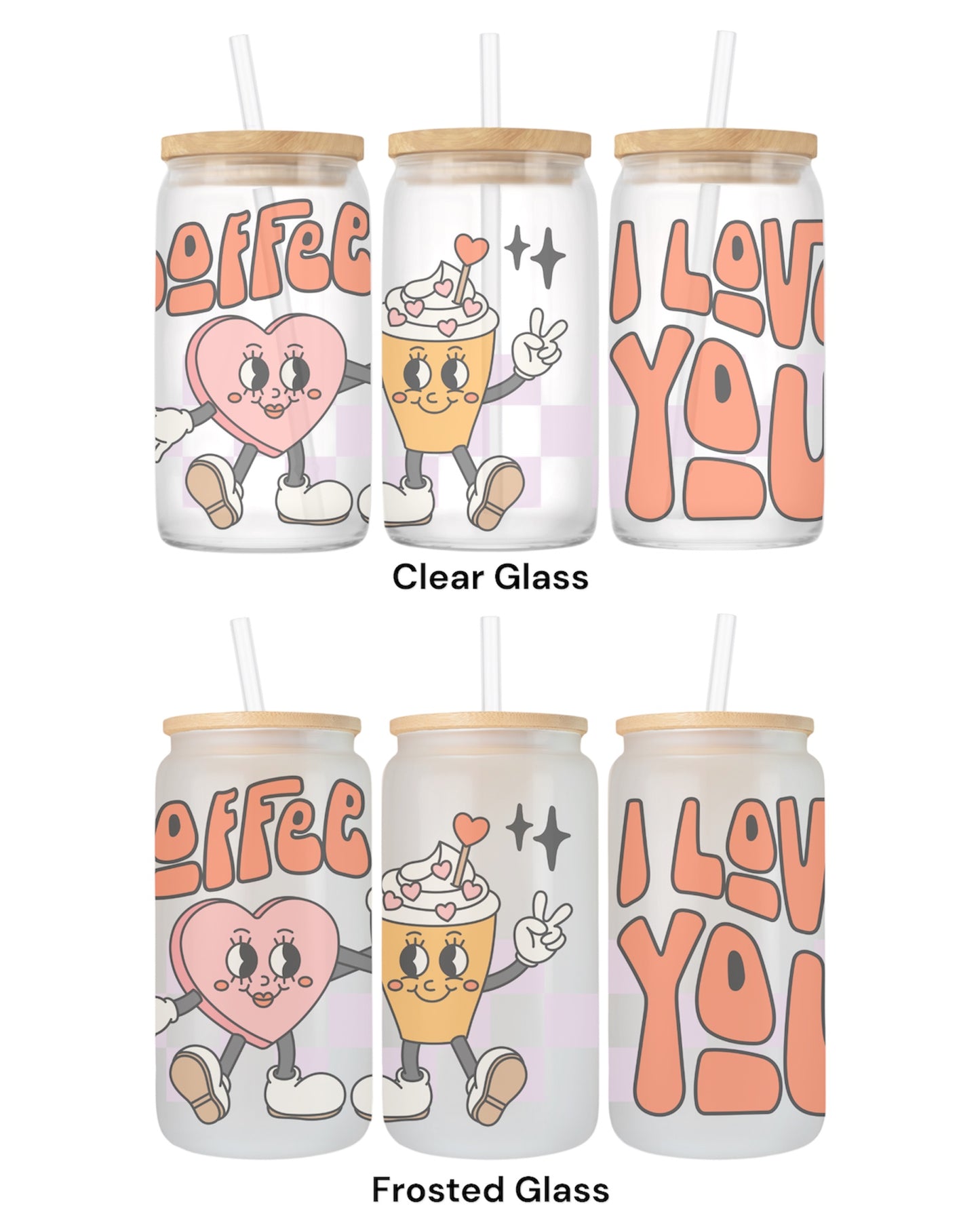 16 OZ Glass Can Coffee Design