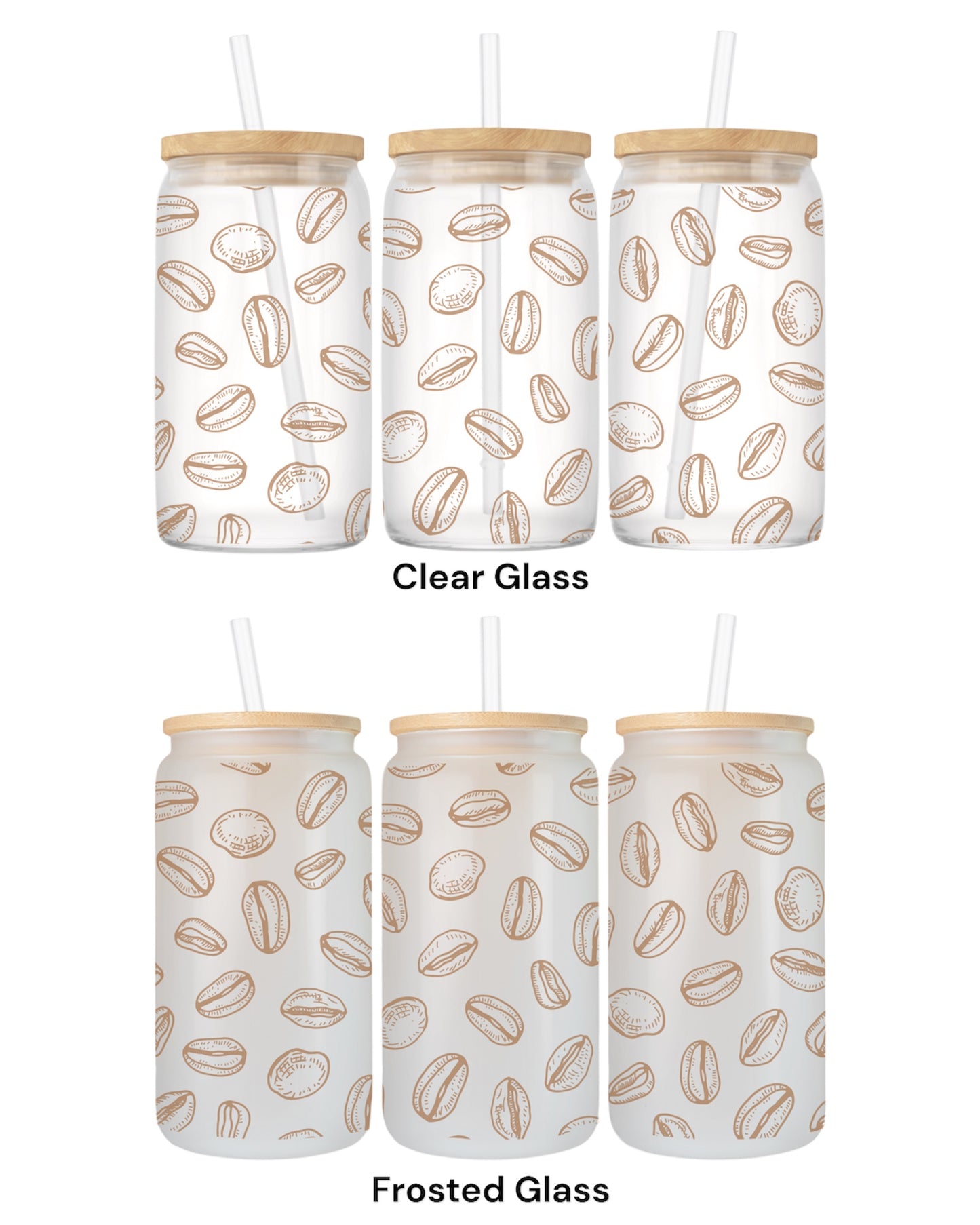 16 OZ Glass Can Coffee Design