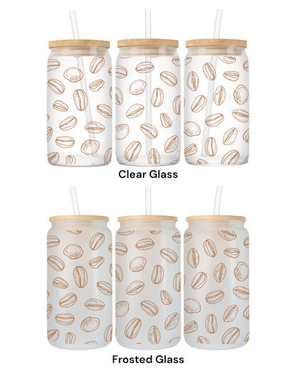 16 OZ Glass Can Coffee Design