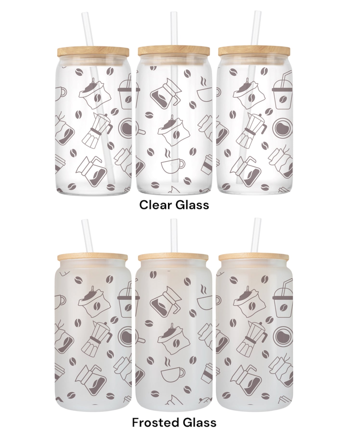 16 OZ Glass Can Coffee Design