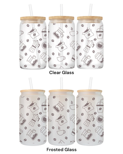16 OZ Glass Can Coffee Design