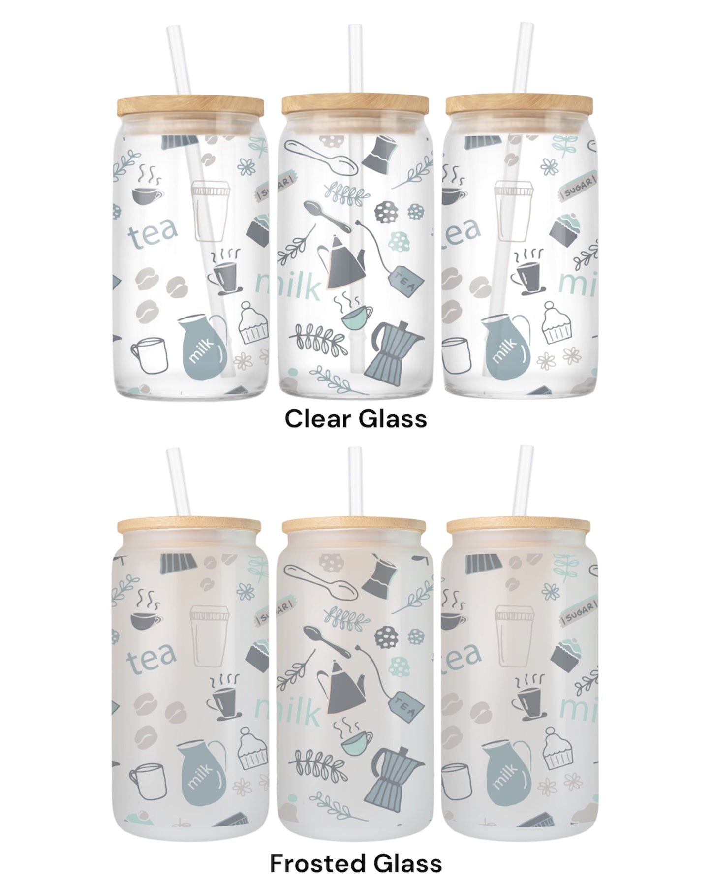 16 OZ Glass Can Coffee Design