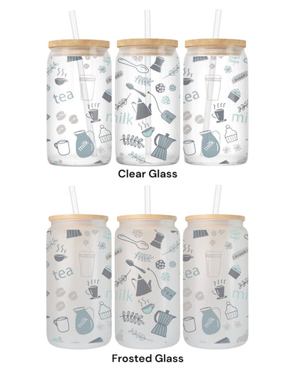 16 OZ Glass Can Coffee Design