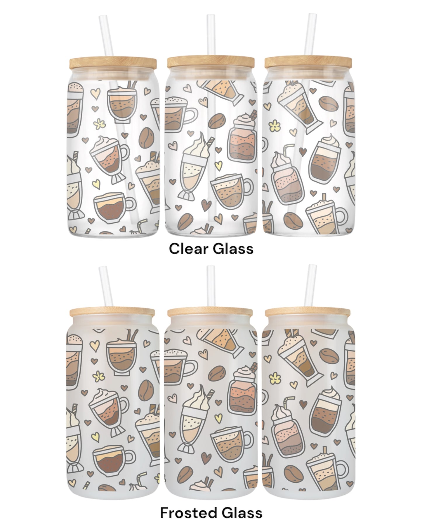 16 OZ Glass Can Coffee Design
