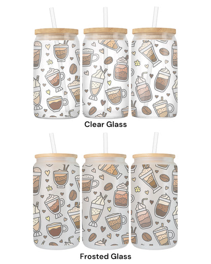 16 OZ Glass Can Coffee Design