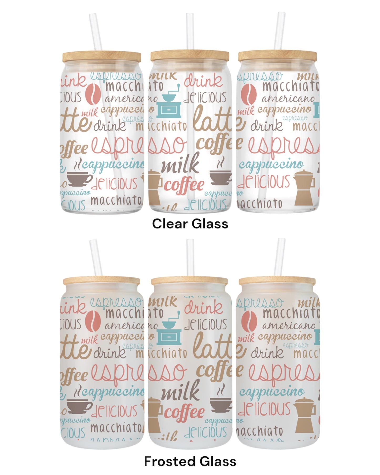 16 OZ Glass Can Coffee Design