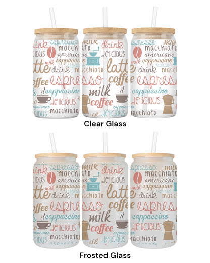 16 OZ Glass Can Coffee Design