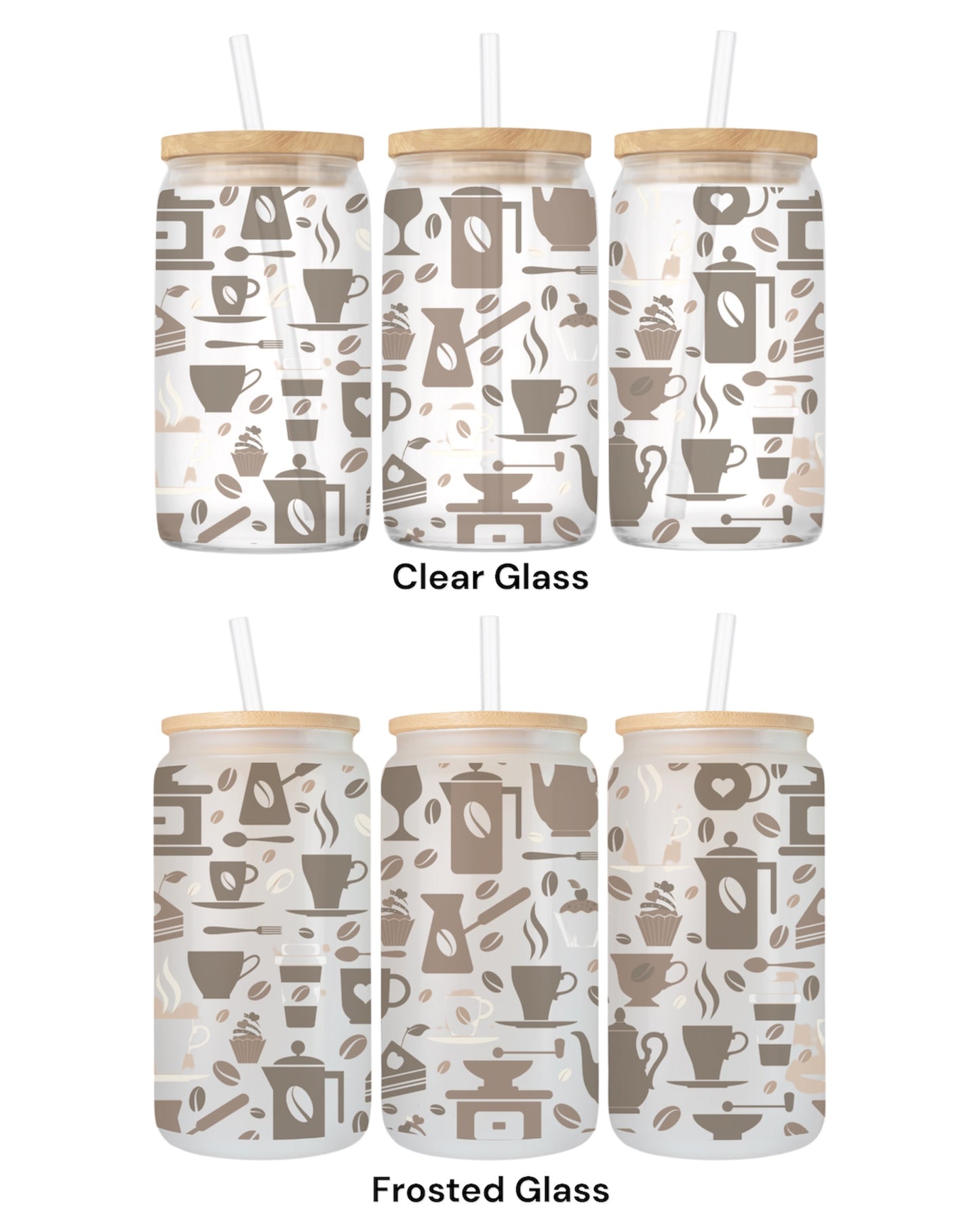 16 OZ Glass Can Coffee Design