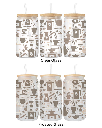 16 OZ Glass Can Coffee Design