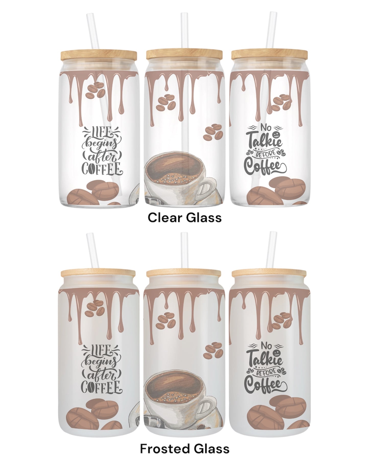 16 OZ Glass Can Coffee Design