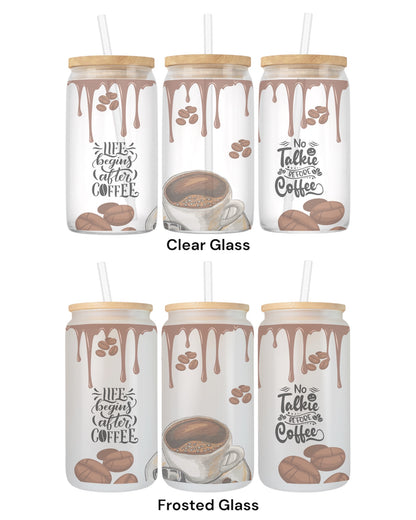 16 OZ Glass Can Coffee Design