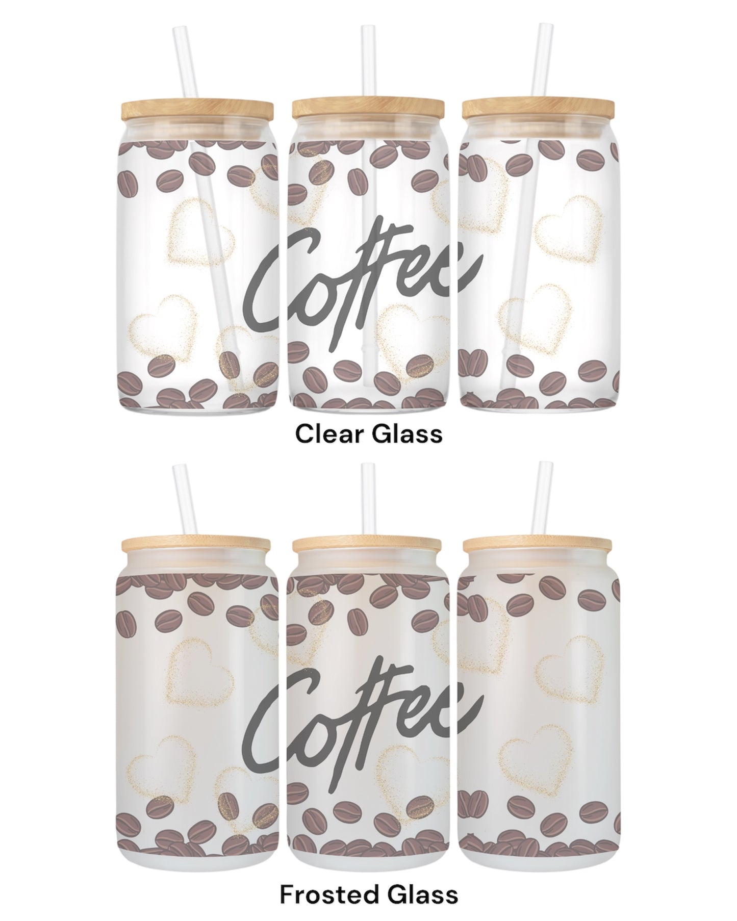 16 OZ Glass Can Coffee Design