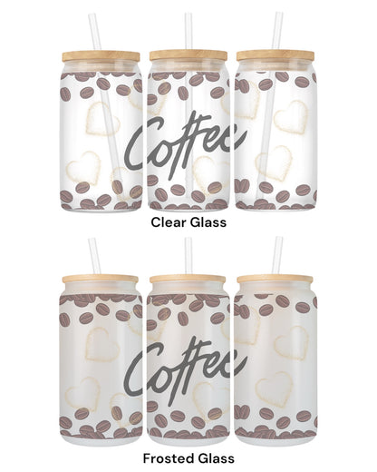 16 OZ Glass Can Coffee Design