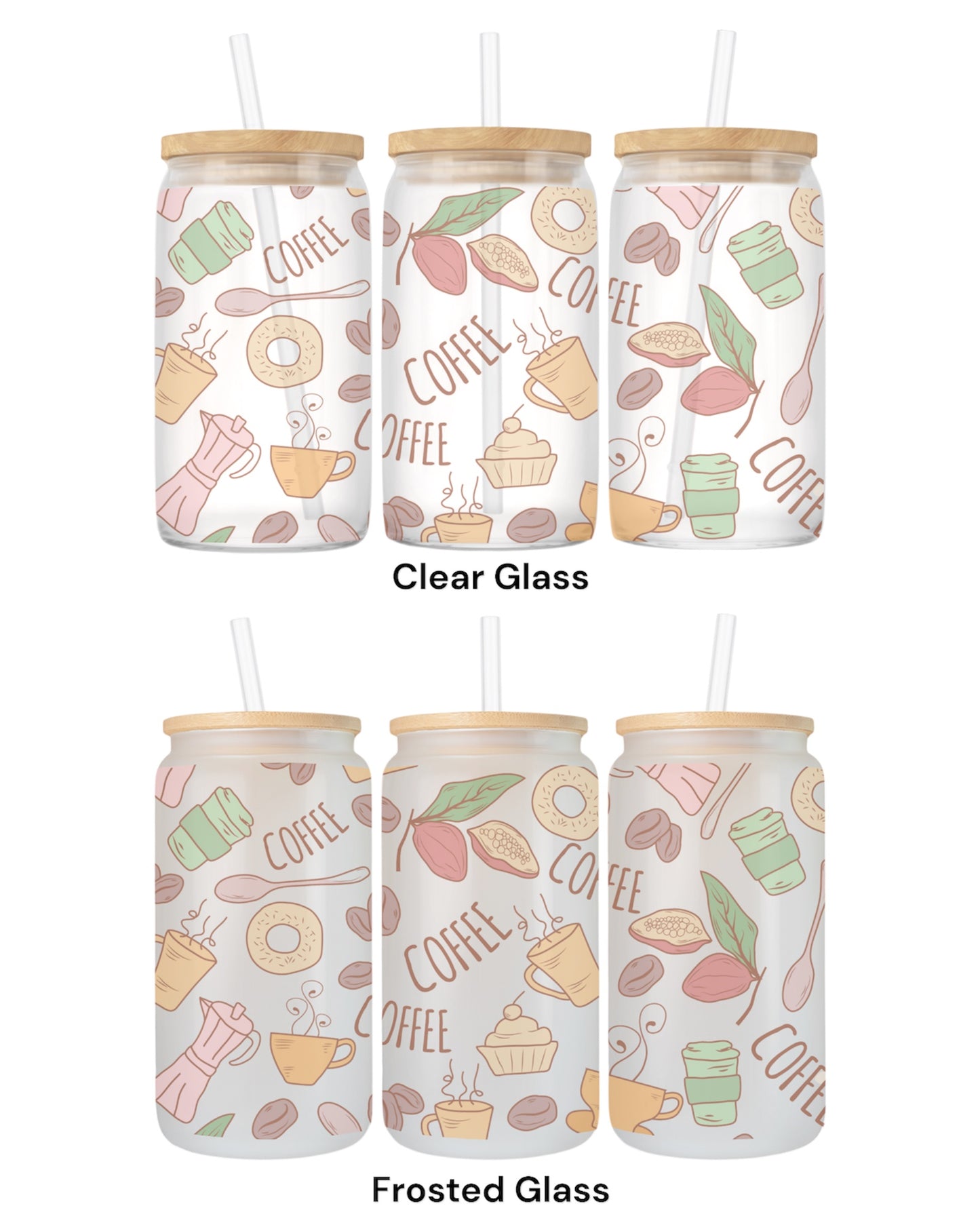 16 OZ Glass Can Coffee Design