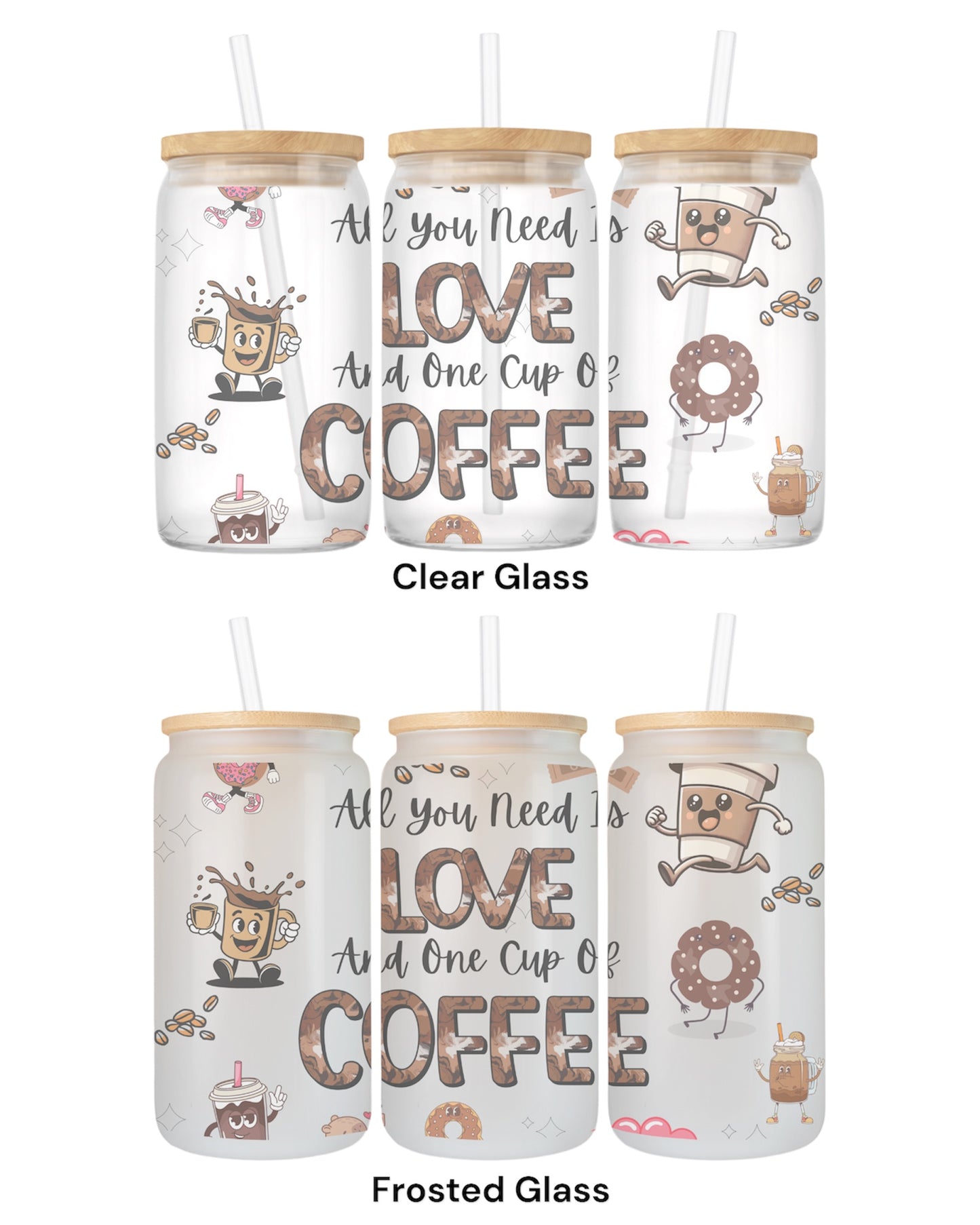 16 OZ Glass Can Coffee Design
