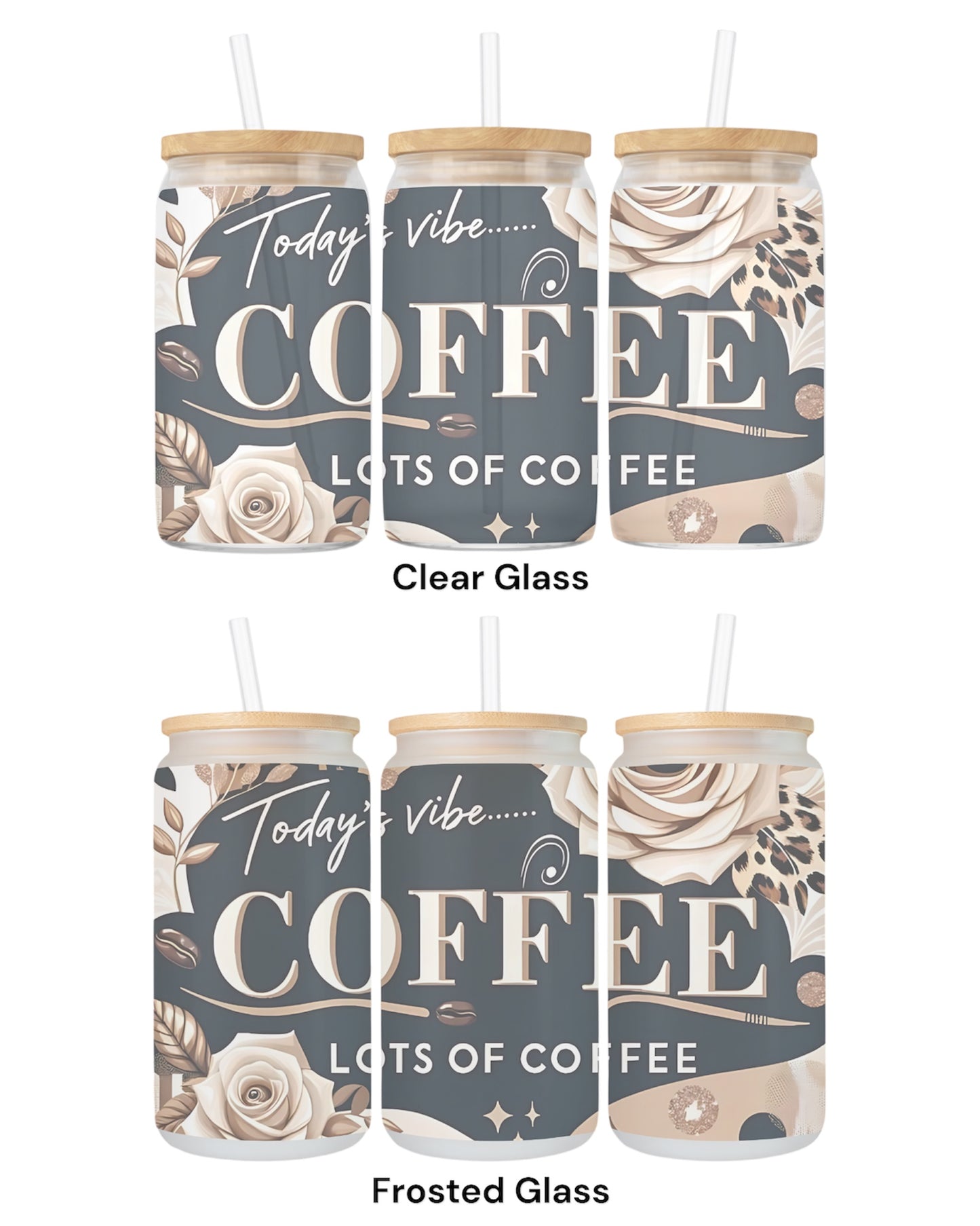 16 OZ Glass Can Coffee Design