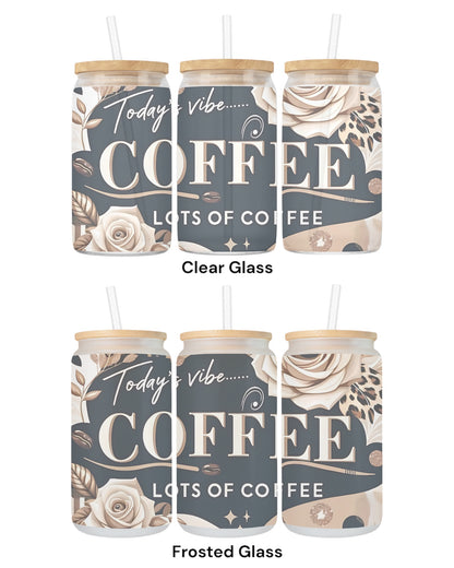 16 OZ Glass Can Coffee Design