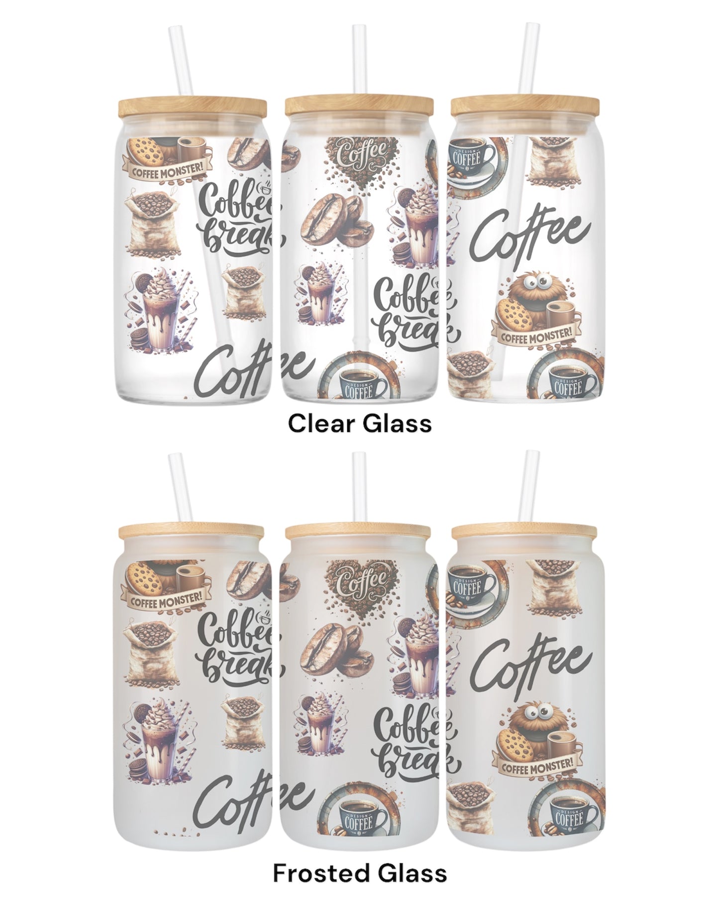 16 OZ Glass Can Coffee Design