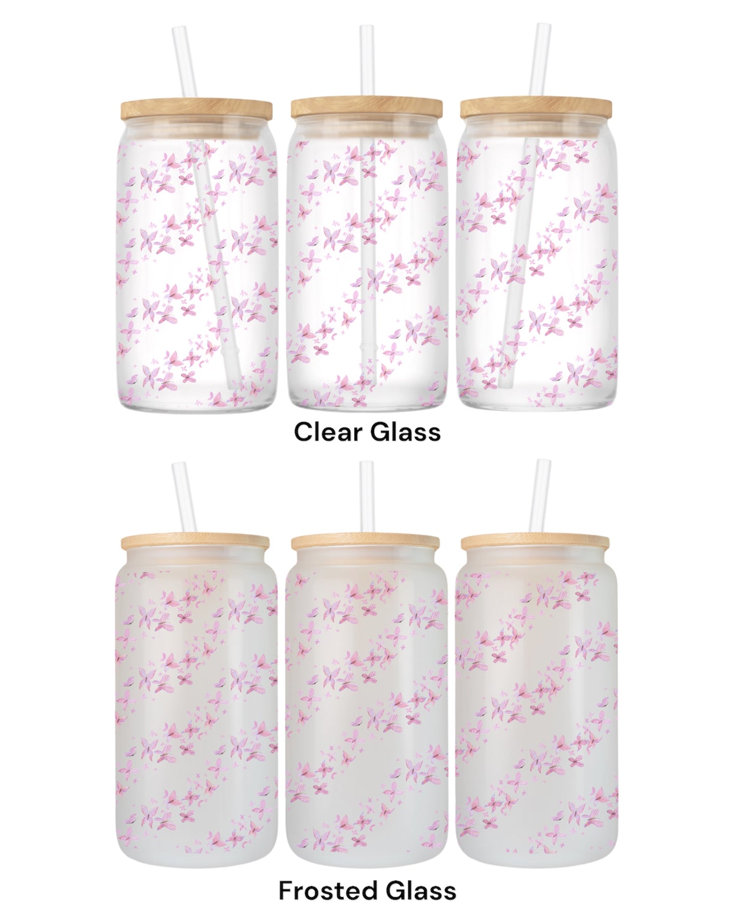 16 OZ Glass Can Butterfly Design