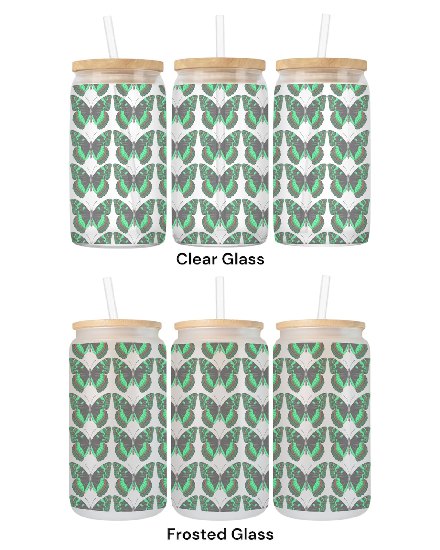 16 OZ Glass Can Butterfly Design