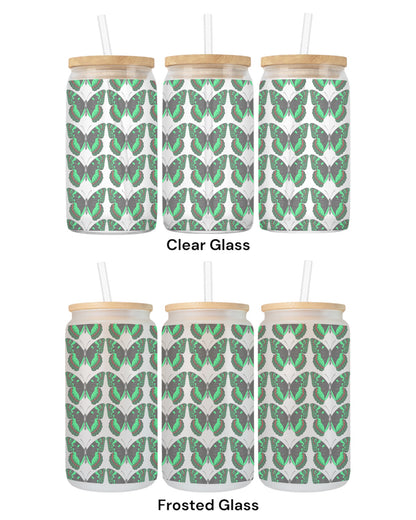 16 OZ Glass Can Butterfly Design