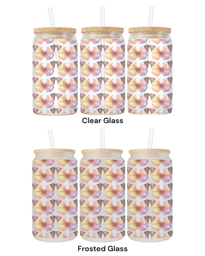 16 OZ Glass Can Butterfly Design