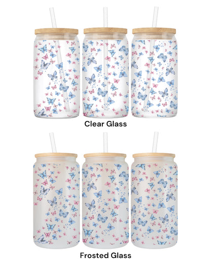 16 OZ Glass Can Butterfly Design