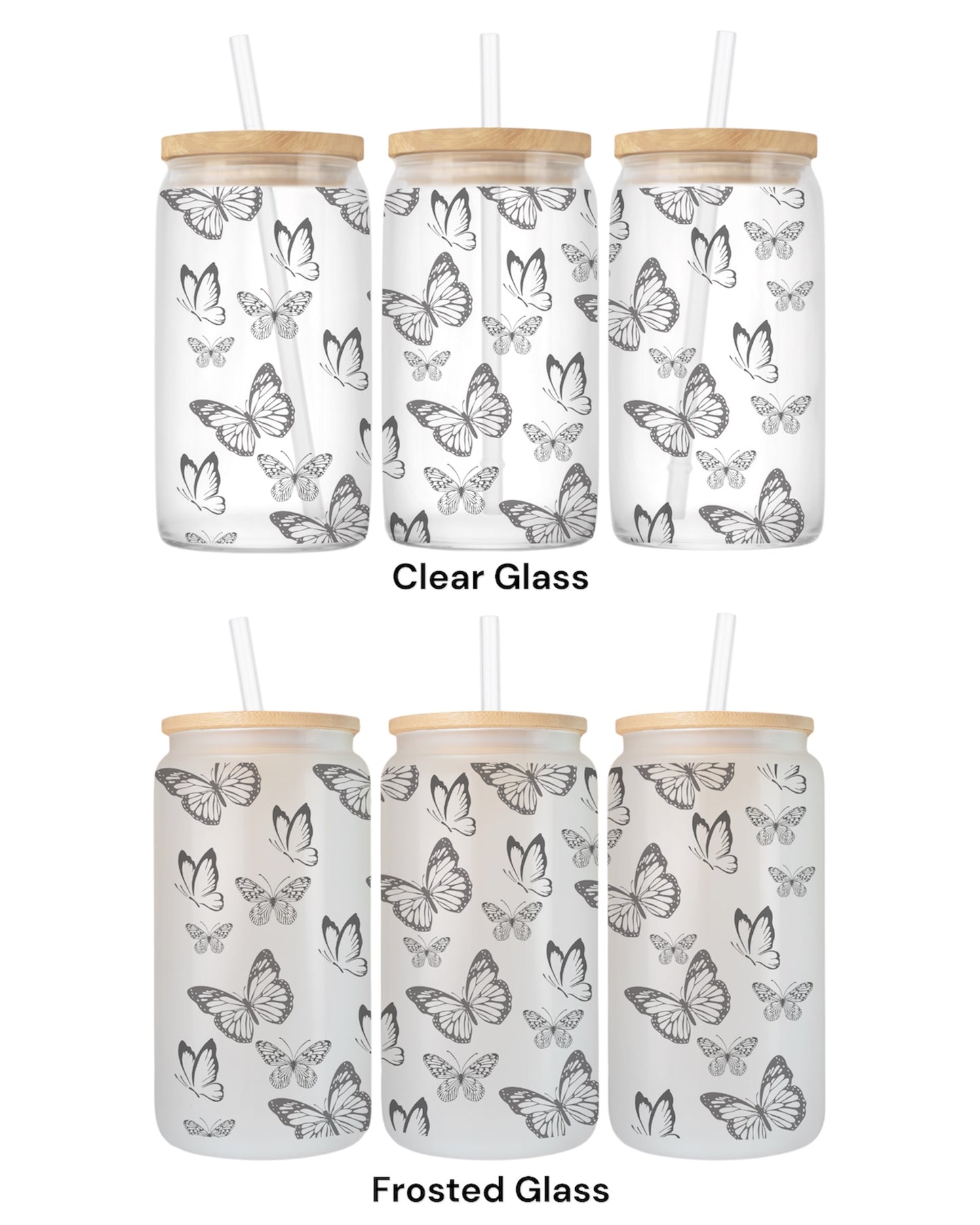 16 OZ Glass Can Butterfly Design