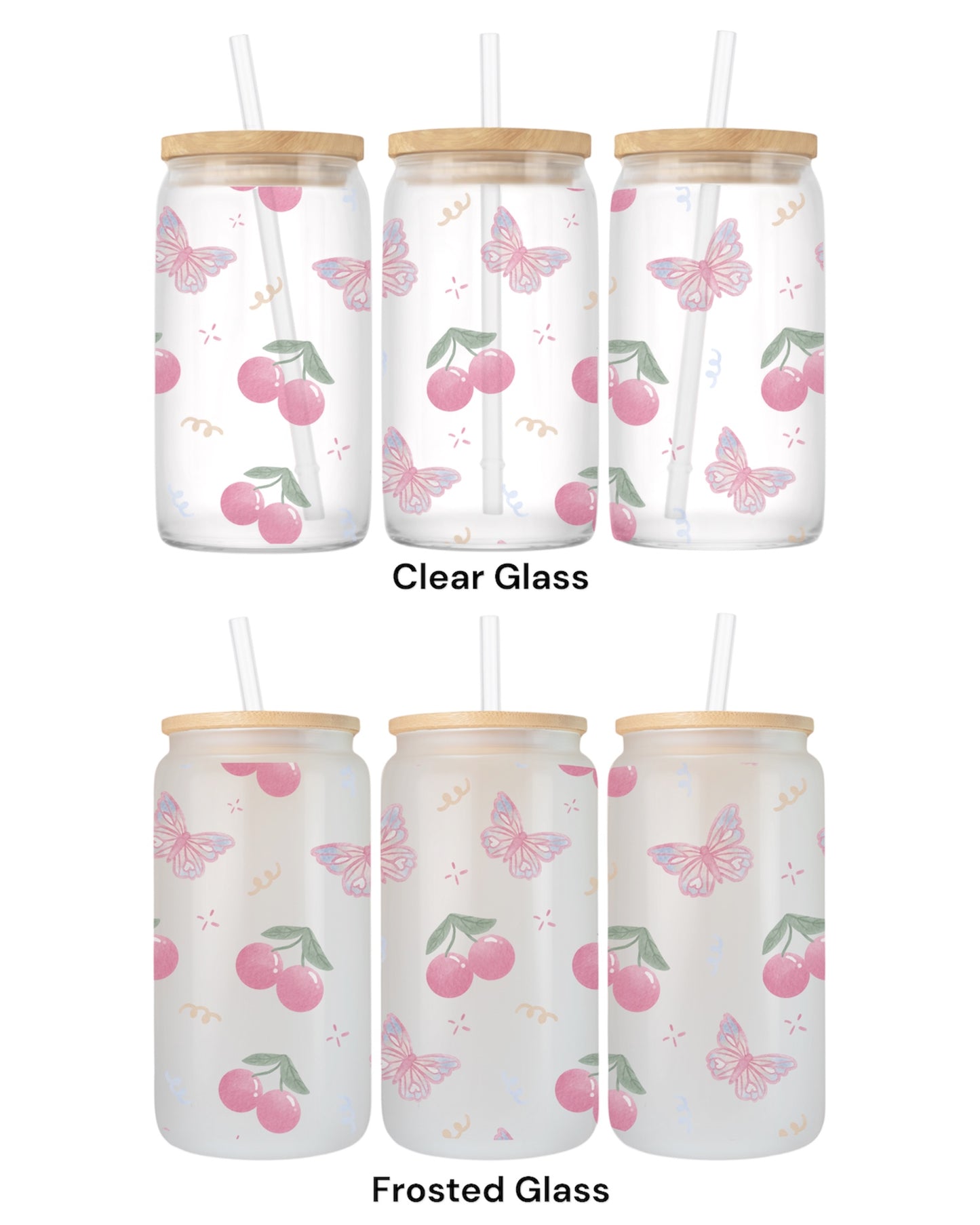 16 OZ Glass Can Butterfly Design