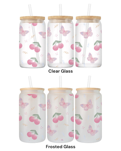 16 OZ Glass Can Butterfly Design