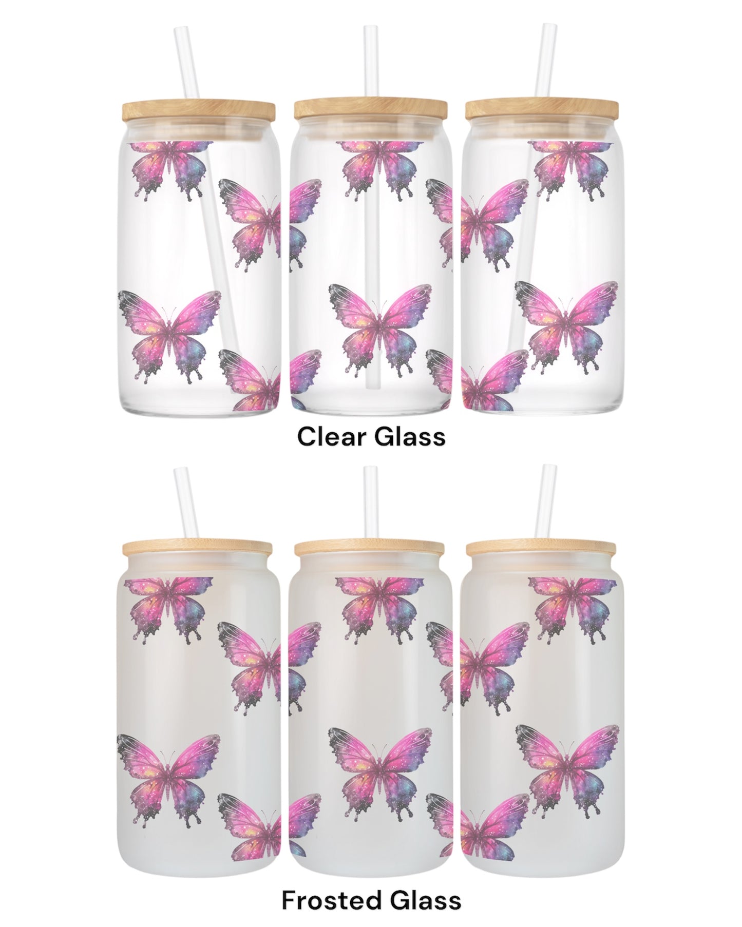 16 OZ Glass Can Butterfly Design