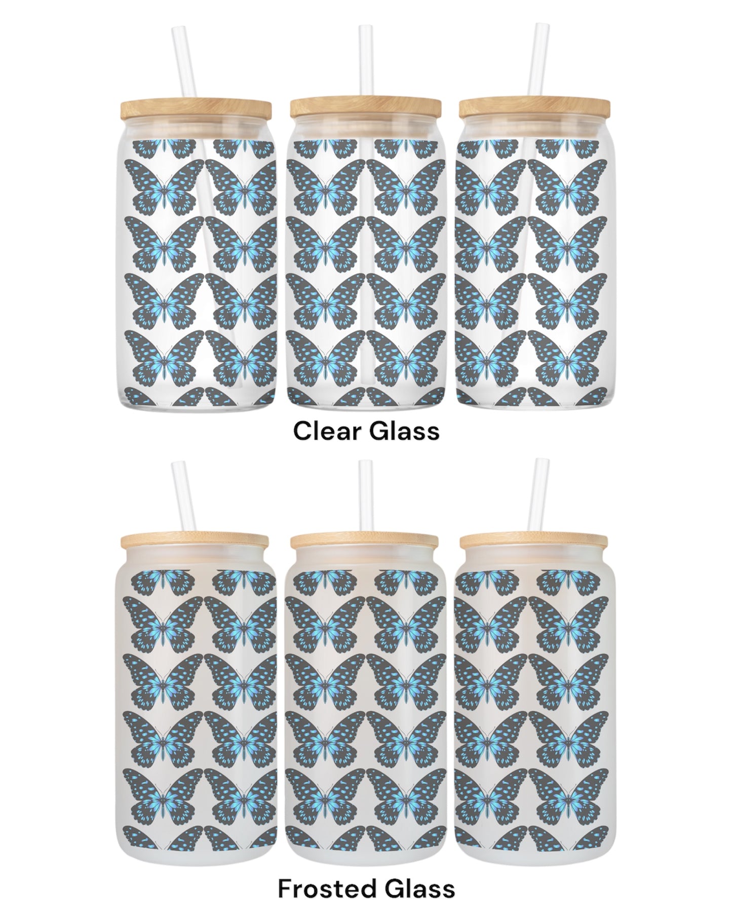 16 OZ Glass Can Butterfly Design