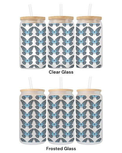 16 OZ Glass Can Butterfly Design
