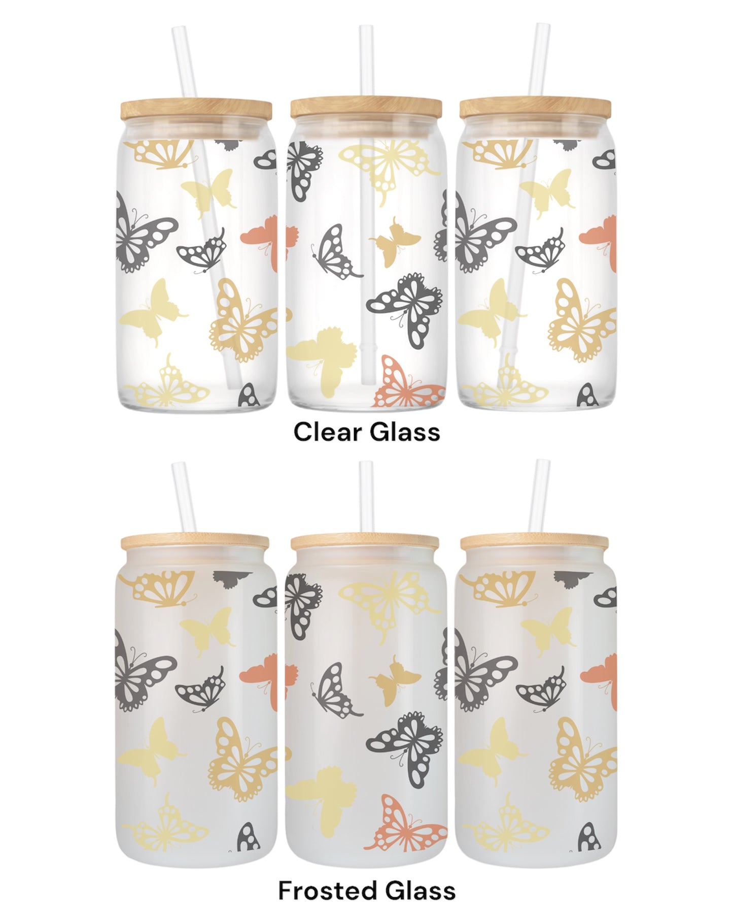 16 OZ Glass Can Butterfly Design