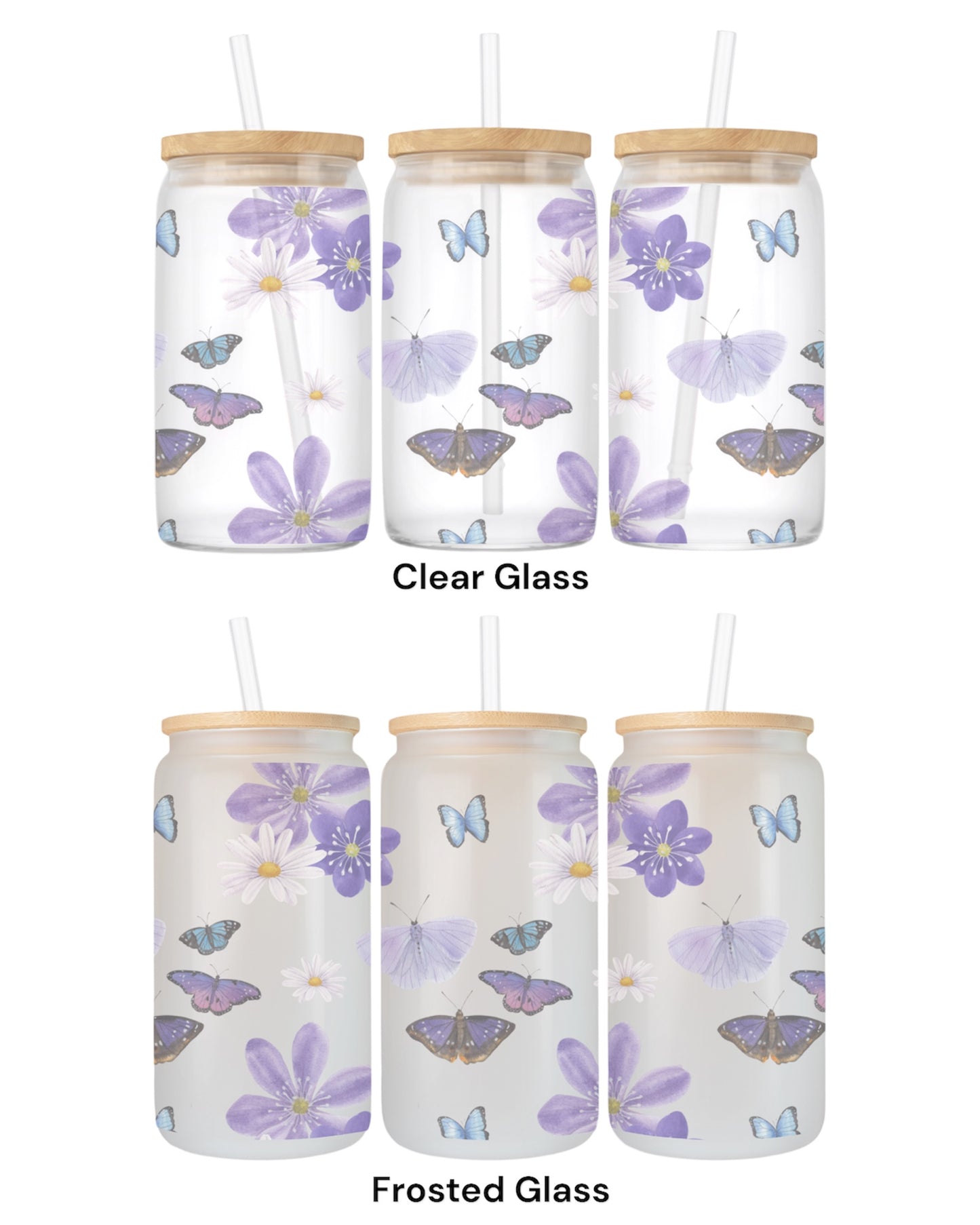 16 OZ Glass Can Butterfly Design