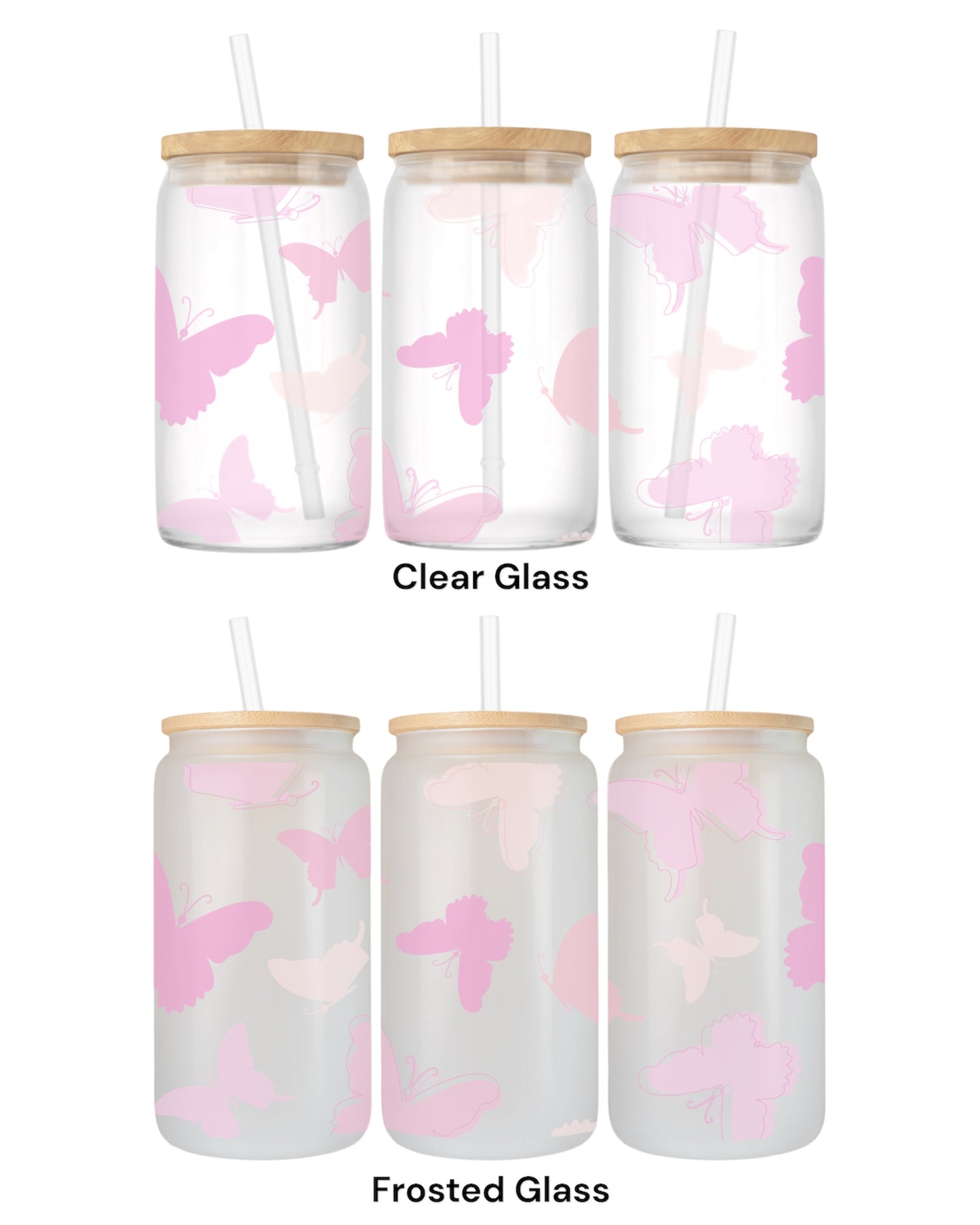 16 OZ Glass Can Butterfly Design