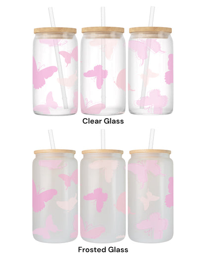 16 OZ Glass Can Butterfly Design