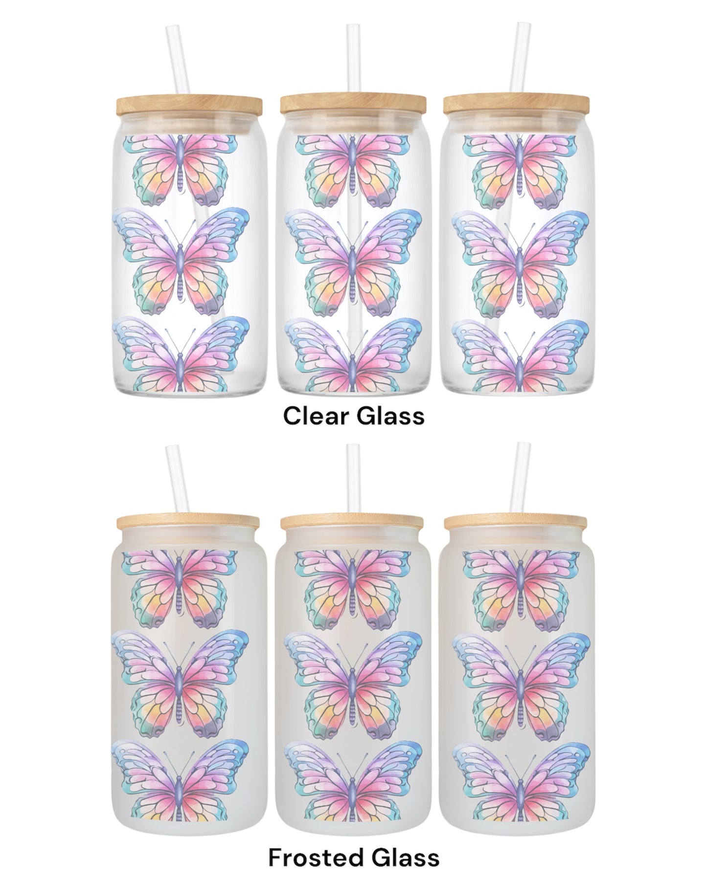 16 OZ Glass Can Butterfly Design