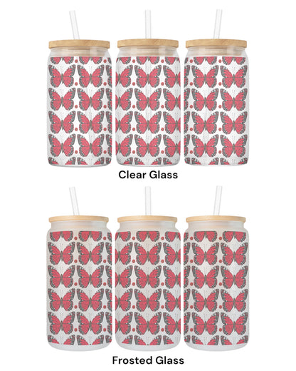 16 OZ Glass Can Butterfly Design