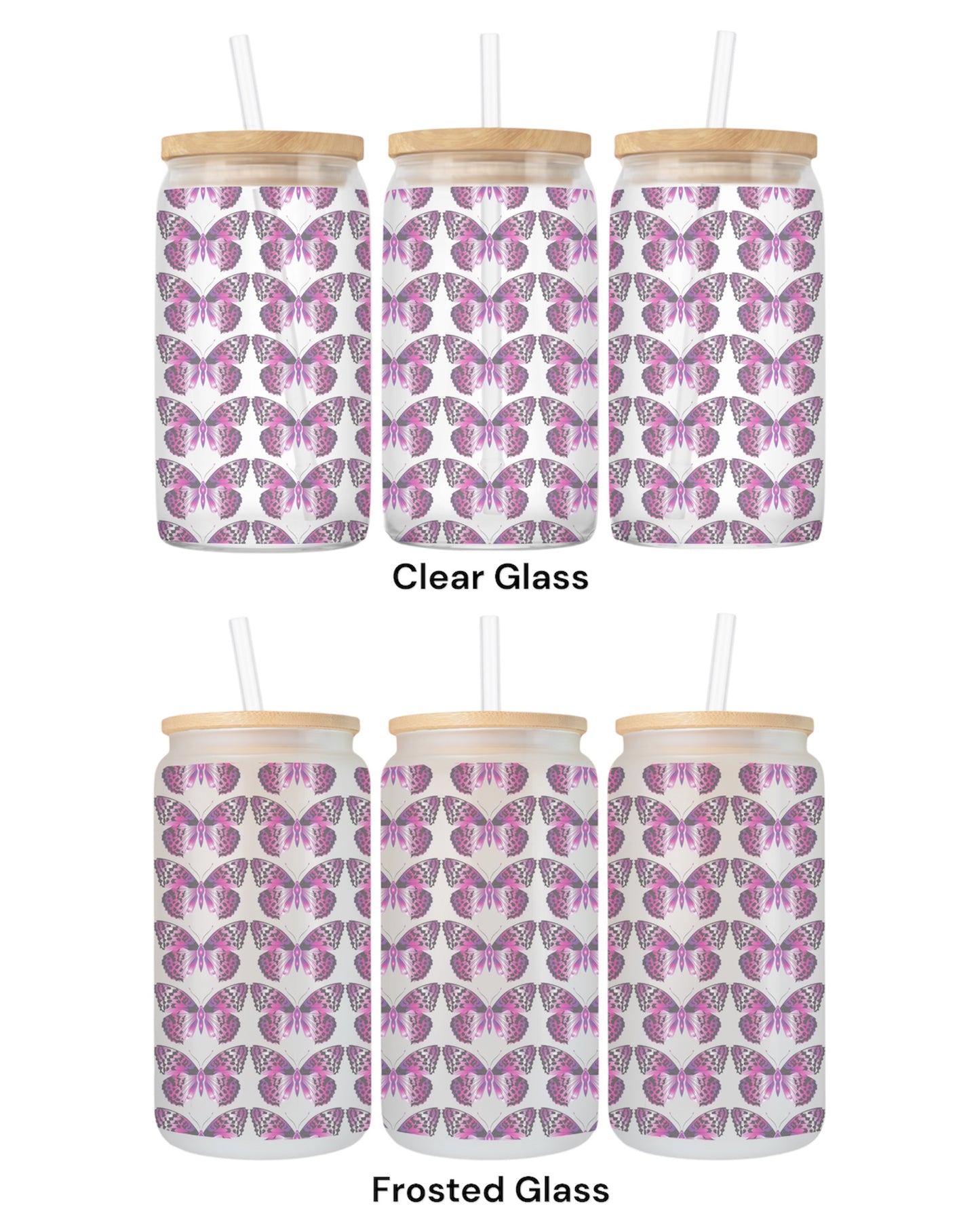16 OZ Glass Can Butterfly Design